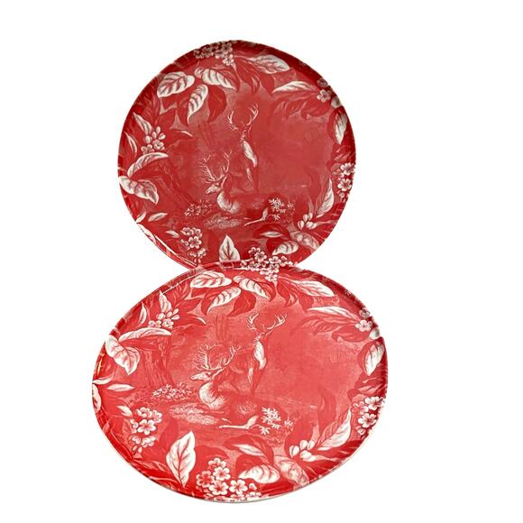 Neiman Marcus NOBLE FUR 10in Porcelain Dinner Plates In Gift Box Red White Set 2 - Picture 2 of 14